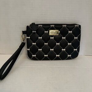 Betsey Johnson Small Wristlet Black White W/ Bows